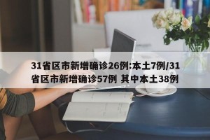 31省区市新增确诊26例:本土7例/31省区市新增确诊57例 其中本土38例
